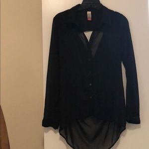 No Boundaries Black Sheer Button Down Blouse